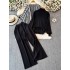 Fashion suit women's long sleeved knitted top jacket+high waist slimming wide leg straight leg pants set