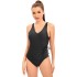 New pleated and comfortable triangle one-piece swimsuit with solid color straps and adjustable U-shaped back, European and American style