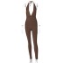 European and American 2024 summer new V-neck drawstring hanging neck sexy pleated backless sports slim fit jumpsuit wholesale for women