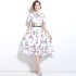 Real time spot printed waist cinching shirt dress with waist belt for commuting