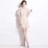 Real time spot French retro small fragrant style short sleeved V-neck lace cake dress with waist cinching short skirt