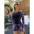 2024 new European and American surfing suit long sleeved anti diving suit printed flat angle split conservative swimsuit for women