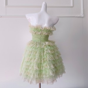 Birthday party dress with niche design, suspender, strapless mesh, girl bow decoration, fluffy dress 68881