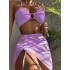 Swimsuit women's multi colored sexy European and American short skirt hanging neck three piece set split swimsuit bikini foreign trade bikini in stock