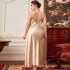 Fat and enlarged sleepwear, camisole skirt, spring and summer thin fashion lace nightgown, long imitation silk casual home wear