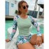 2024 new European and American surfing suit long sleeved anti diving suit printed flat angle split conservative swimsuit for women