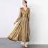 Real time spot European and American style dress with a high-end feel, deep V-neck, waist cinching, slimming and long style, floor length skirt