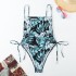 2024 new one-piece swimsuit printed with European and American vacation style drawstring, slimming and sexy bikini one-piece swimsuit