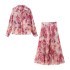 AliExpress foreign trade women's clothing wholesale fashion casual two-piece printed long sleeved shirt+high waisted skirt set