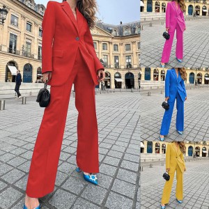 FD1069 in stock 2023 spring new fashionable long sleeved professional suit jacket long pants set two-piece set