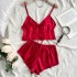 European and American style cross-border new silk underwear sexy home clothes ice silk pajamas women's suspender bellyband shorts set