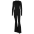 European and American style 2024 spring new women's sexy backless long sleeved flared pants slim fit hip lifting jumpsuit wholesale for women