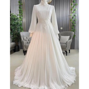 Hui Muslim Islamic standing collar all inclusive long sleeved wedding dress with dignified temperament and elegant attire, all in one piece