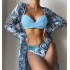 2022 new three-point three piece set of outerwear, long sleeved European and American cross-border split bikini swimsuit, women's bikini