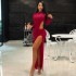 European and American style 2024 autumn Amazon new solid color sexy hollow slit long skirt pleated slim fit dress for women