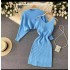 French sexy hip hugging camisole dress+short lazy loose pullover knit sweater two-piece set trendy