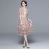 Summer new 2024 heavy industry nail bead printed mesh cake big swing skirt dress V-neck