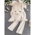 Korean style outfit slimming sweater knitted suit for women 2024 winter new casual high waisted wide leg pants two-piece set