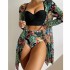 2024 New European and American Cross border Sexy Bikini Mesh Three Piece Set Amazon Gathering Printed Split Swimsuit for Women