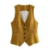 Linen double breasted women's suit jacket+vest vest vest+linen straight leg pants set