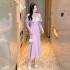 Sweet and gentle style dress 2024 new women's autumn and winter temperament socialite pink slim fit buttocks wrapped fish tail long skirt