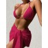 2024 new foreign trade swimsuit European and American backless sexy solid color bikini mesh short skirt bikini three piece set