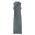 Foreign trade wholesale autumn new women's solid color pullover sleeveless pleated decoration back slit MIDI dress