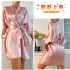 Danilin sexy imitation silk nightgown casual thin home clothes pajamas simple loose cardigan lace up bathrobe for women