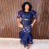 Foreign trade African women's dress with mesh, front and back hot pressed diamond, waist belt, fishtail skirt, cross-border source of goods