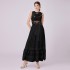 5115 Summer European and American Round Sleeveless Hollow Water soluble Lace Splicing Dress with Long Skirt and Strap