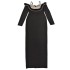 Cross border European and American Elegant Black Ball Long Sleeve Cocktail Party Daily Wearing Evening Dress Pearl Bandage Dress