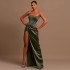 Cross border foreign trade high-end feeling chest wrapped fishbone waist cinching slimming slit long dress birthday party small dress for women