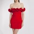 2024 European and American women's high-end foreign trade popular red one shoulder flower bandage dress source manufacturer