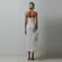 Cross border new women's clothing, high-end and socialite style, stunning white dress, women's European and American ostrich fur French style evening gown