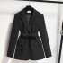 Retro coffee colored suit jacket for women, 2024 autumn new style, loose and versatile casual belt, waist cinching small suit