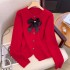 French high-end butterfly knot knitted sweater for women's autumn and winter 2024 new item, small and loose short long sleeved top