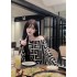 Autumn Spicy Girl Slant Shoulder Design Retro Maze Printed Commuter Versatile Show Thin Temperament Knitted Long Sleeve T-shirt