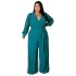 European and American fashion plus size women's clothing Amazon cross-border supply temperament loose straight tube solid color with belt jumpsuit