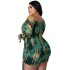 N7308 European and American plus size women's fashionable and sexy spicy girl print, sloping shoulder strap, hip hugging dress, nightclub outfit