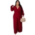 European and American fashion plus size women's clothing Amazon cross-border supply temperament loose straight tube solid color with belt jumpsuit