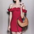 2024 European and American women's high-end foreign trade popular red one shoulder flower bandage dress source manufacturer