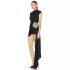 Independent Station Women's 2024 Spring/Summer Black Slanted Shoulder Flower Diamond Set Dress, High End Birthday Party Dress