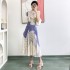 2023 Summer New Miyake Wrinkle Fashion Slimming Small Shirt Printed Hundred Fold Half Skirt Two Piece Set for Women