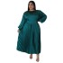 N7729 Cross border European and American plus size women's clothing Amazon autumn and winter hot item pleated round neck long dress long sleeved