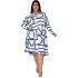 Amazon's best-selling cross-border independent website for European and American foreign trade, eBay printed pleated waist tied shirt, plus size dress for women