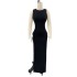 European and American Cross border Spring/Summer New Black Round Neck French Split Dress with Bow, Spicy Girl, Sexy Knitted Dress