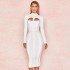 Foreign Trade Station Europe and America Autumn/Winter Women's Solid Color Long Sleeve Sexy Chest Hollowout Skinny Bandage Dress Dress Dress Dress