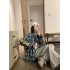 Horseshoe Sanskrit printed plaid cotton jacket 2024 autumn and winter new item niche design retro loose slimming lazy jacket