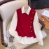 Knitted vest red shirt two-piece set for women's 2024 spring and autumn season new versatile temperament fashionable western-style set