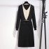 Fake two-piece spliced knitted dress for women in autumn and winter, exuding a sense of luxury and temperament, with a waist cinching and slimming sweater and long skirt